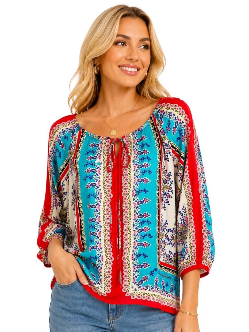 Johnny Was Silk Boho Peasant Tunic Top XS